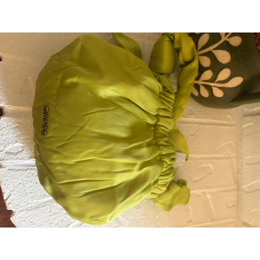 GANNI Occasion Small Hobo Bag Puffy Knotted Handle Lime Green One Size